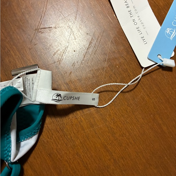 Cupshe Teal and White Bikini Top - Picture 2 of 2
